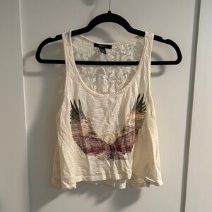 Lace-Back Cream forever 21 Tank Top with Eagle Print